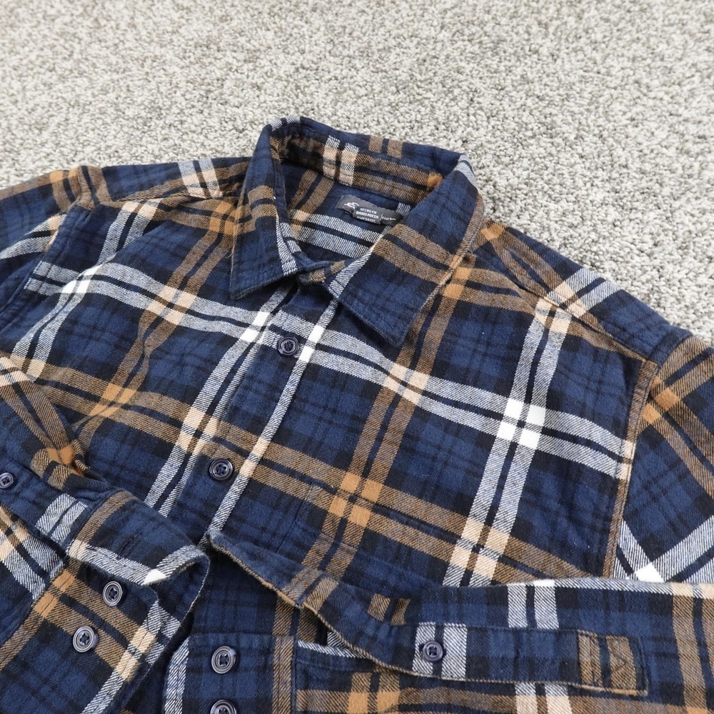 Eddie Bauer Shirt Mens M Blue Plaid Flannel Button Up Long Sleeve Outdoor Hiking